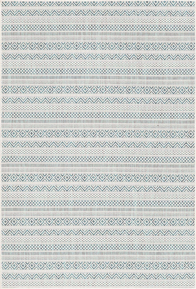 Teal 4' 1 x 6' 1 Outdoor Striped Rectangle Area Rug Weather Resistant for Patio, Deck, Terrace, Balcony, Porch Geometric Pattern Waterproof Carpet for Sale at Rug Engine