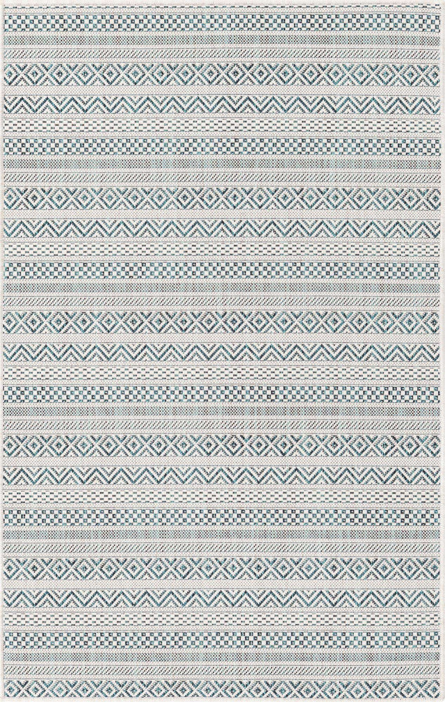 Teal 3' 1 x 5' 3 Outdoor Striped Rectangle Area Rug Weather Resistant for Patio, Deck, Terrace, Balcony, Porch Geometric Pattern Waterproof Carpet for Sale at Rug Engine