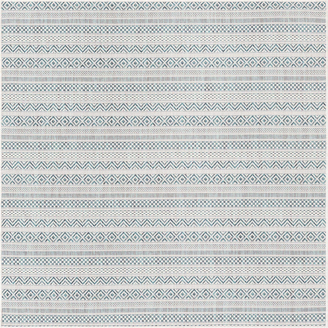 Teal 5' 3 x 5' 3 Outdoor Striped Square Area Rug Weather Resistant for Patio, Deck, Terrace, Balcony, Porch Geometric Pattern Waterproof Carpet for Sale at Rug Engine