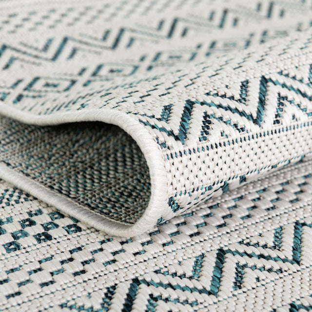 Teal 7' 10 x 7' 10 Outdoor Striped Octagon Area Rug Weather Resistant for Patio, Deck, Terrace, Balcony, Porch Geometric Pattern Waterproof Carpet for Sale at Rug Engine