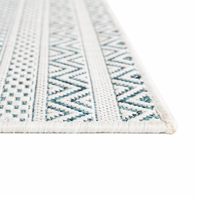 Teal 5' 3 x 5' 3 Outdoor Striped Octagon Area Rug Weather Resistant for Patio, Deck, Terrace, Balcony, Porch Geometric Pattern Waterproof Carpet for Sale at Rug Engine