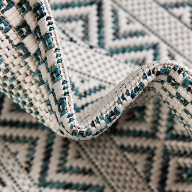 Teal 7' 10 x 7' 10 Outdoor Striped Octagon Area Rug Weather Resistant for Patio, Deck, Terrace, Balcony, Porch Geometric Pattern Waterproof Carpet for Sale at Rug Engine