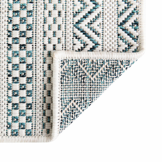 Teal 5' 3 x 5' 3 Outdoor Striped Octagon Area Rug Weather Resistant for Patio, Deck, Terrace, Balcony, Porch Geometric Pattern Waterproof Carpet for Sale at Rug Engine