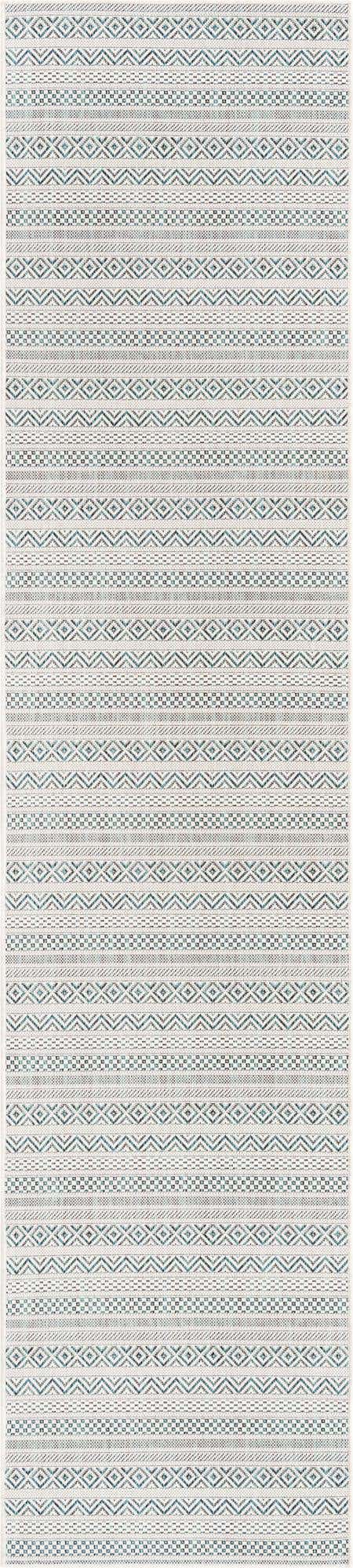 Teal 2' 7 x 12' Outdoor Striped Runner Area Rug Weather Resistant for Patio, Deck, Terrace, Balcony, Porch Geometric Pattern Waterproof Carpet for Sale at Rug Engine