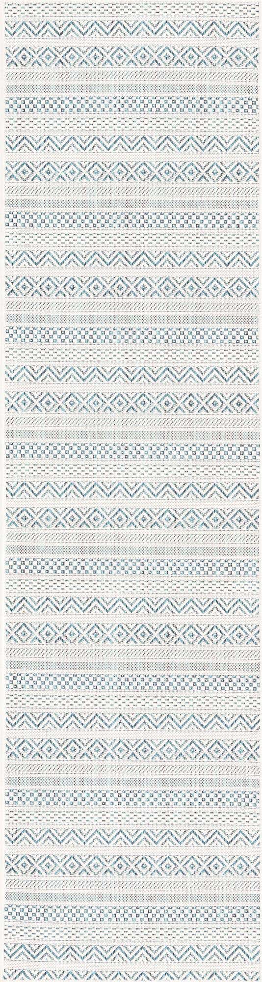 Teal 2' x 8' Outdoor Striped Runner Area Rug Weather Resistant for Patio, Deck, Terrace, Balcony, Porch Geometric Pattern Waterproof Carpet for Sale at Rug Engine