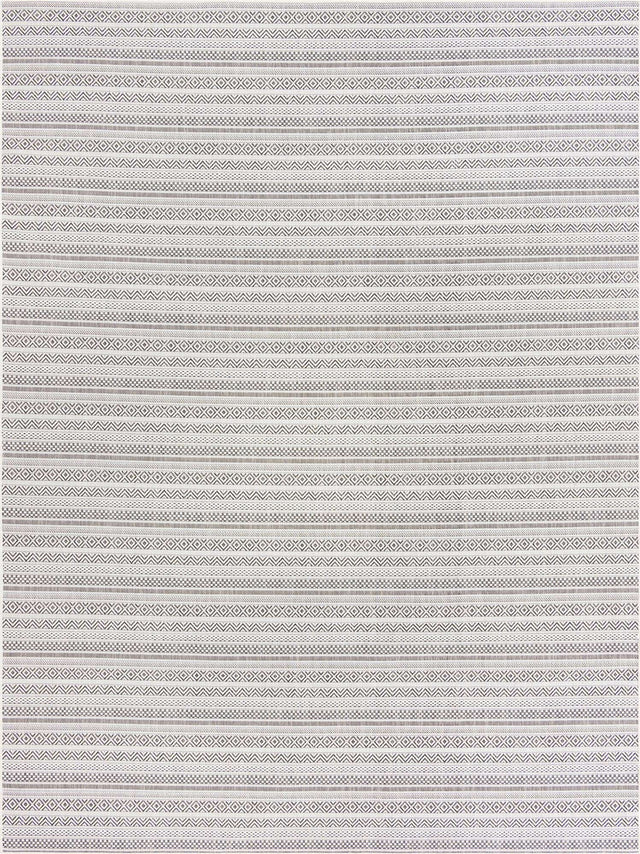 Beige 9' x 12' Outdoor Striped Rectangle Area Rug Weather Resistant for Patio, Deck, Terrace, Balcony, Porch Geometric Pattern Waterproof Carpet for Sale at Rug Engine