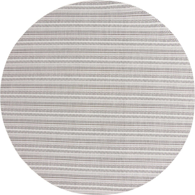 Beige 10' x 10' Outdoor Striped Round Area Rug Weather Resistant for Patio, Deck, Terrace, Balcony, Porch Geometric Pattern Waterproof Carpet for Sale at Rug Engine