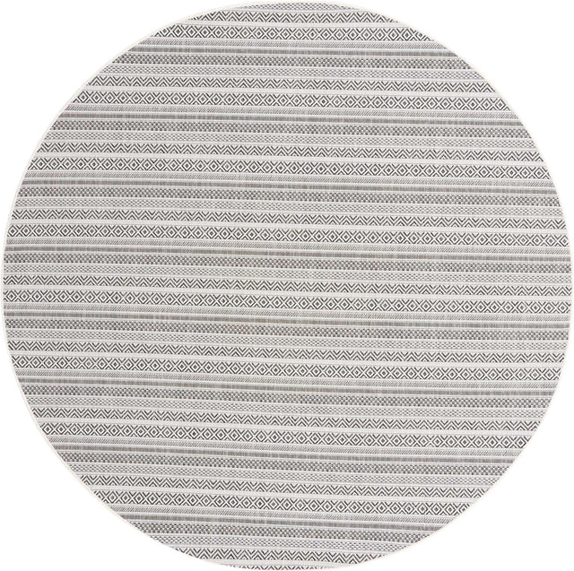 Beige 7' 10 x 7' 10 Outdoor Striped Round Area Rug Weather Resistant for Patio, Deck, Terrace, Balcony, Porch Geometric Pattern Waterproof Carpet for Sale at Rug Engine