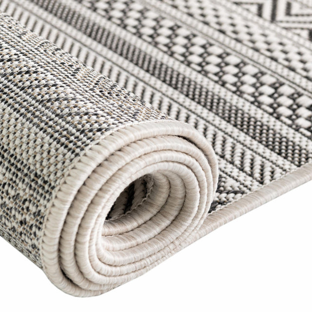 Beige 10' x 10' Outdoor Striped Round Area Rug Weather Resistant for Patio, Deck, Terrace, Balcony, Porch Geometric Pattern Waterproof Carpet for Sale at Rug Engine