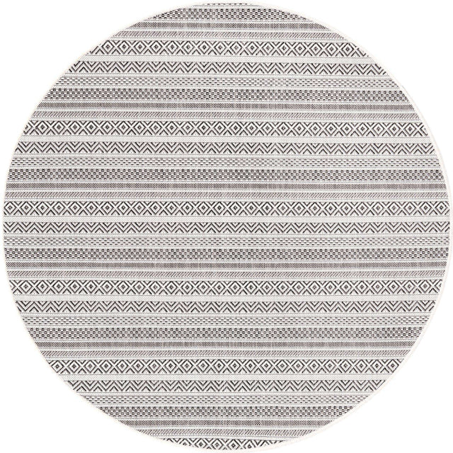 Beige 5' 3 x 5' 3 Outdoor Striped Round Area Rug Weather Resistant for Patio, Deck, Terrace, Balcony, Porch Geometric Pattern Waterproof Carpet for Sale at Rug Engine
