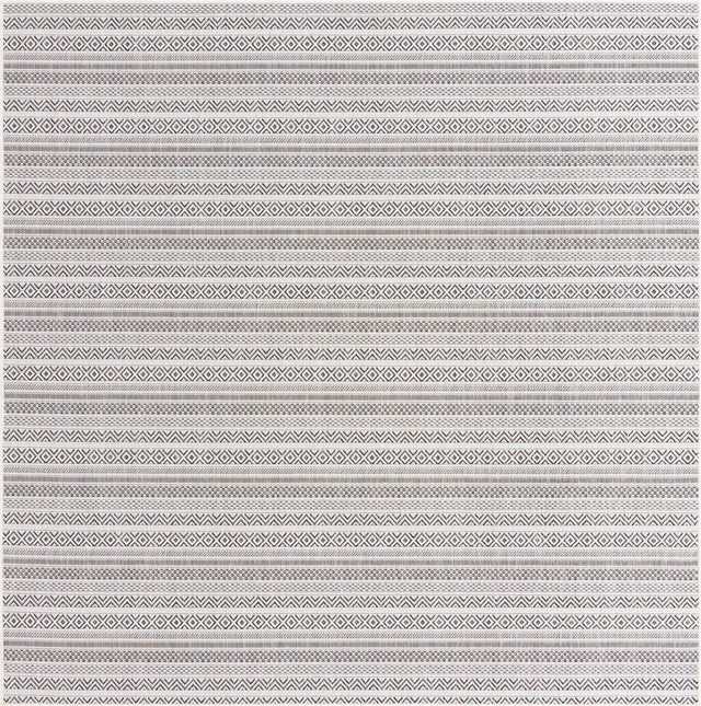Beige 7' 10 x 7' 10 Outdoor Striped Square Area Rug Weather Resistant for Patio, Deck, Terrace, Balcony, Porch Geometric Pattern Waterproof Carpet for Sale at Rug Engine