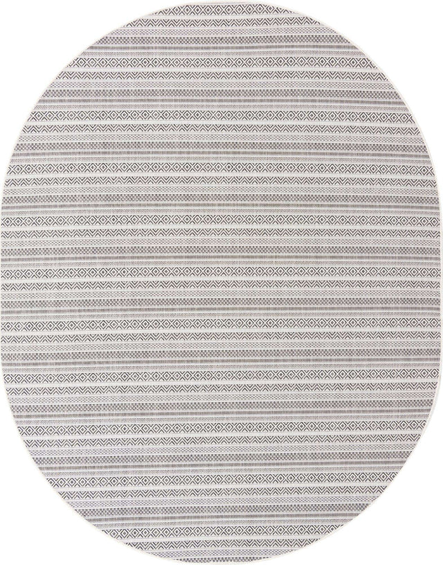 Beige 7' 10 x 10' Outdoor Striped Oval Area Rug Weather Resistant for Patio, Deck, Terrace, Balcony, Porch Geometric Pattern Waterproof Carpet for Sale at Rug Engine