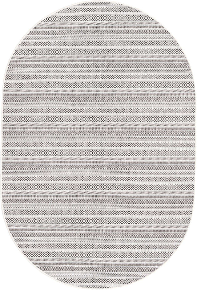 Beige 5' 3 x 8' Outdoor Striped Oval Area Rug Weather Resistant for Patio, Deck, Terrace, Balcony, Porch Geometric Pattern Waterproof Carpet for Sale at Rug Engine