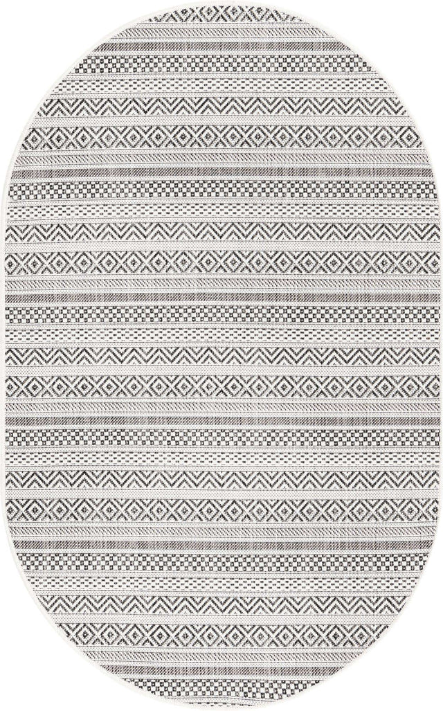 Beige 3' 1 x 5' 3 Outdoor Striped Oval Area Rug Weather Resistant for Patio, Deck, Terrace, Balcony, Porch Geometric Pattern Waterproof Carpet for Sale at Rug Engine