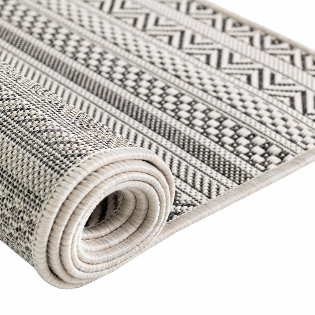 Beige 5' 3 x 5' 3 Outdoor Striped Octagon Area Rug Weather Resistant for Patio, Deck, Terrace, Balcony, Porch Geometric Pattern Waterproof Carpet for Sale at Rug Engine