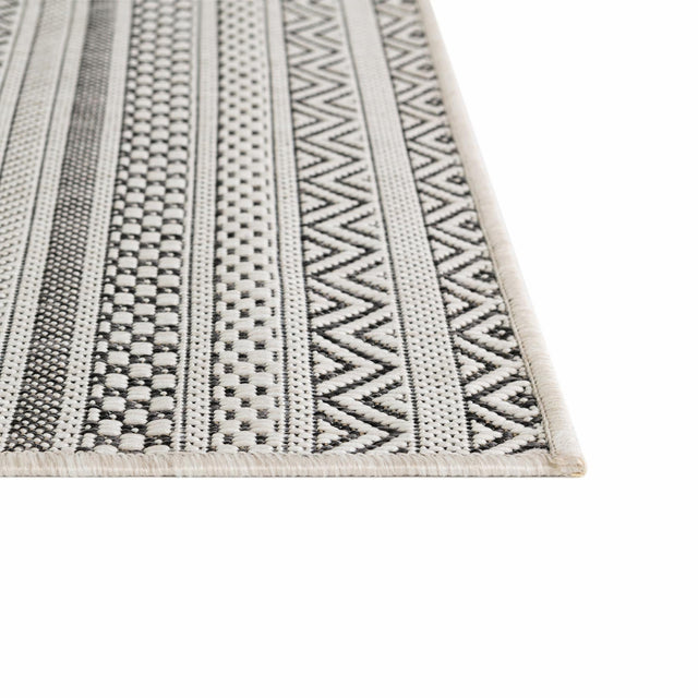 Beige 2' 7 x 12' Outdoor Striped Runner Area Rug Weather Resistant for Patio, Deck, Terrace, Balcony, Porch