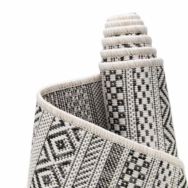 Beige 2' 7 x 12' Outdoor Striped Runner Area Rug Weather Resistant for Patio, Deck, Terrace, Balcony, Porch