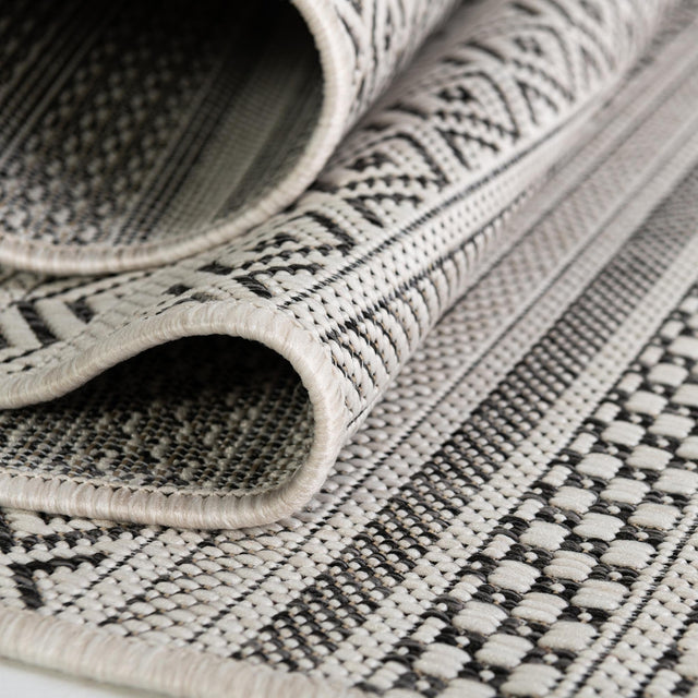 Beige 2' 7 x 12' Outdoor Striped Runner Area Rug Weather Resistant for Patio, Deck, Terrace, Balcony, Porch