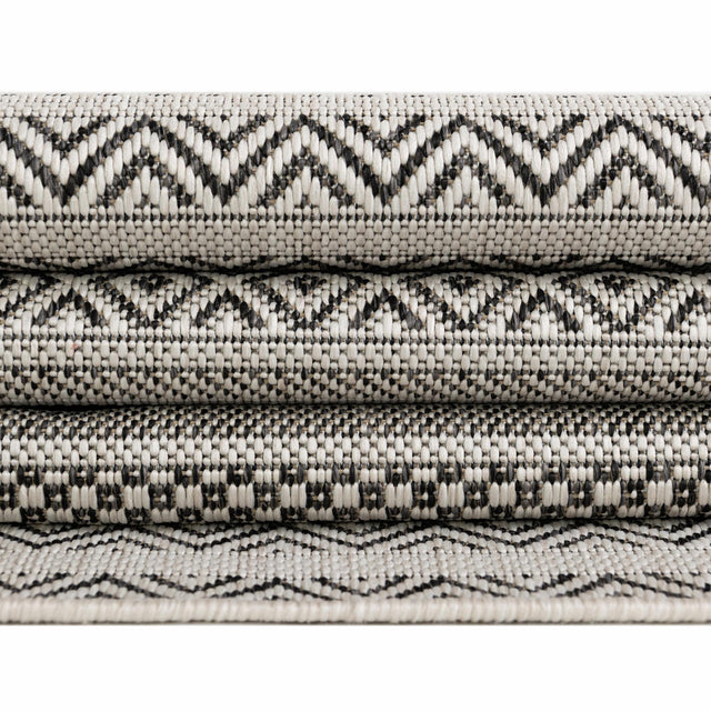 Beige 2' 7 x 12' Outdoor Striped Runner Area Rug Weather Resistant for Patio, Deck, Terrace, Balcony, Porch
