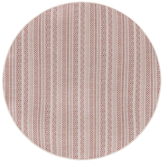 Red 5' 3 x 5' 3 Outdoor Striped Round Area Rug Weather Resistant for Patio, Deck, Terrace, Balcony, Porch Geometric Pattern Waterproof Carpet for Sale at Rug Engine