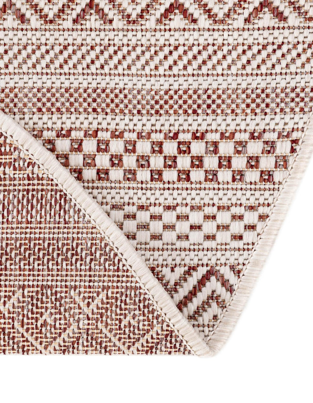 Red 4' 1 x 4' 1 Outdoor Striped Round Area Rug Weather Resistant for Patio, Deck, Terrace, Balcony, Porch Geometric Pattern Waterproof Carpet for Sale at Rug Engine