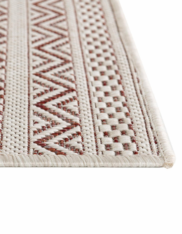 Red 5' 3 x 5' 3 Outdoor Striped Square Area Rug Weather Resistant for Patio, Deck, Terrace, Balcony, Porch Geometric Pattern Waterproof Carpet for Sale at Rug Engine