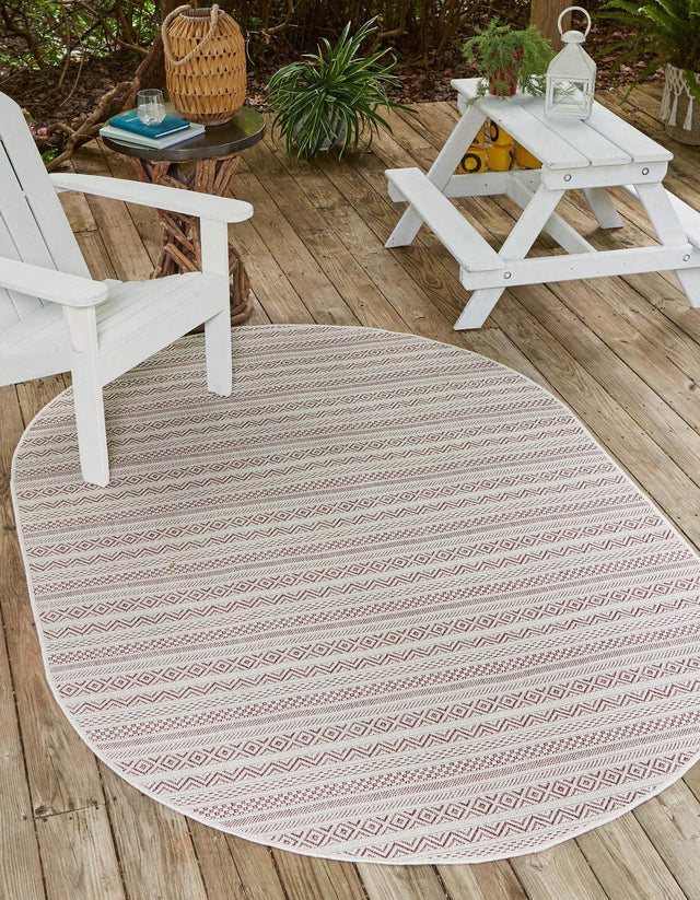 Red 3' 1 x 5' 3 Outdoor Striped Oval Area Rug Weather Resistant for Patio, Deck, Terrace, Balcony, Porch Geometric Pattern Waterproof Carpet for Sale at Rug Engine