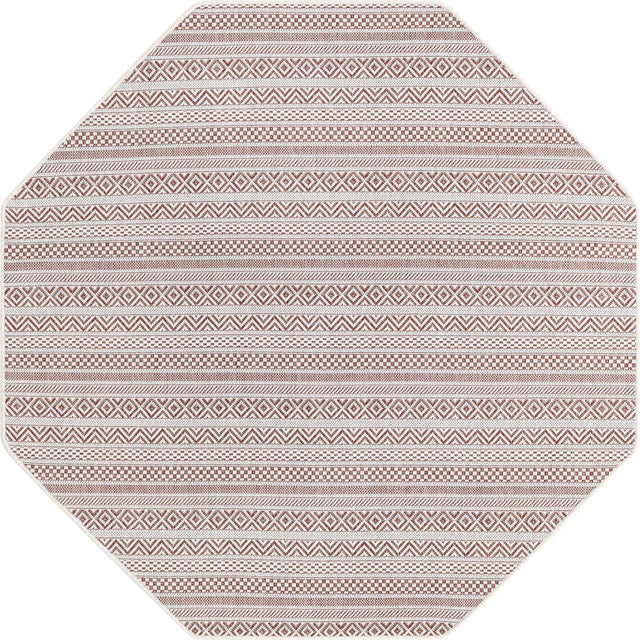 Red 5' 3 x 5' 3 Outdoor Striped Octagon Area Rug Weather Resistant for Patio, Deck, Terrace, Balcony, Porch Geometric Pattern Waterproof Carpet for Sale at Rug Engine