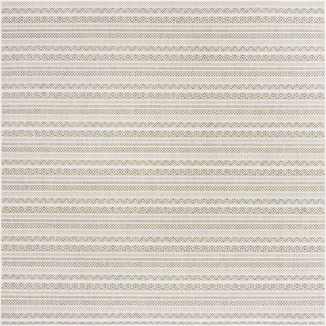 Green 7' 10 x 7' 10 Outdoor Striped Square Area Rug Weather Resistant for Patio, Deck, Terrace, Balcony, Porch Geometric Pattern Waterproof Carpet for Sale at Rug Engine