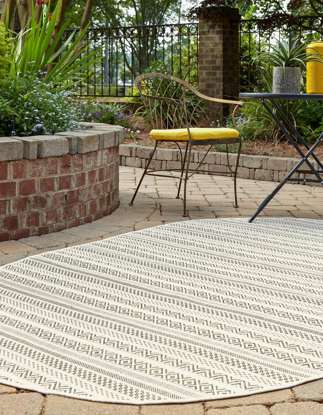 Green 5' 3 x 8' Outdoor Striped Oval Area Rug Weather Resistant for Patio, Deck, Terrace, Balcony, Porch Geometric Pattern Waterproof Carpet for Sale at Rug Engine