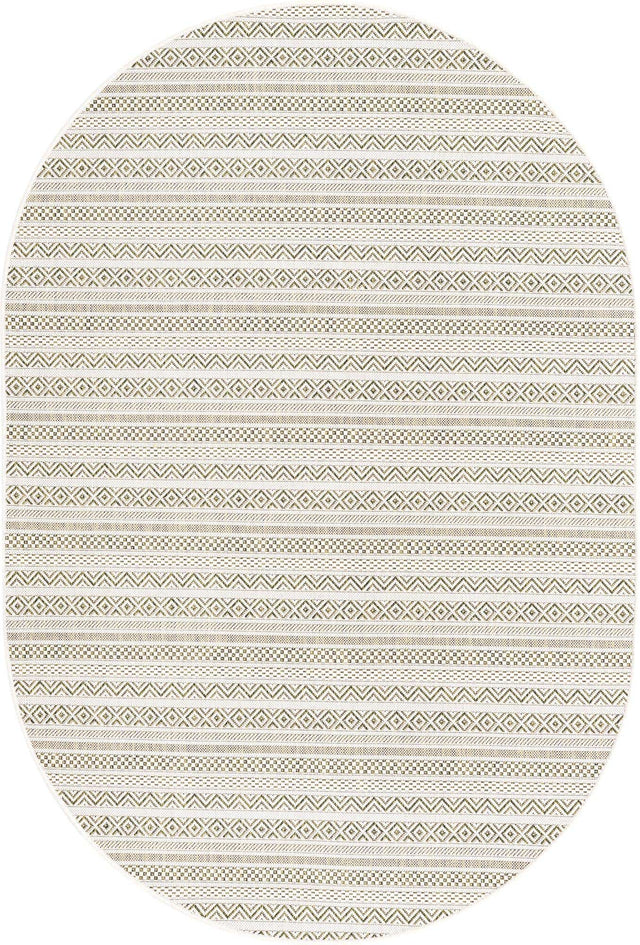 Green 5' 3 x 8' Outdoor Striped Oval Area Rug Weather Resistant for Patio, Deck, Terrace, Balcony, Porch Geometric Pattern Waterproof Carpet for Sale at Rug Engine