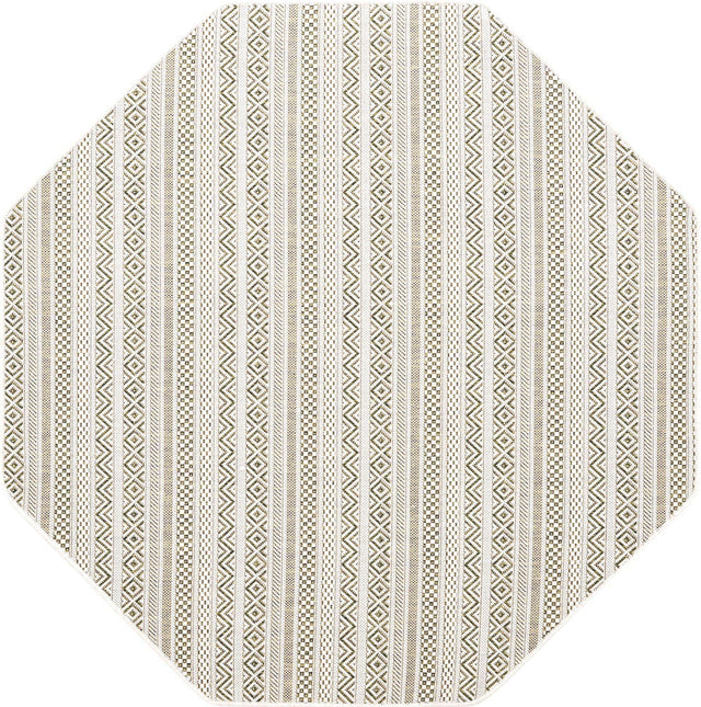 Green 5' 3 x 5' 3 Outdoor Striped Octagon Area Rug Weather Resistant for Patio, Deck, Terrace, Balcony, Porch Geometric Pattern Waterproof Carpet for Sale at Rug Engine