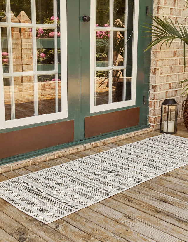 Green 2' x 8' Outdoor Striped Runner Area Rug Weather Resistant for Patio, Deck, Terrace, Balcony, Porch Geometric Pattern Waterproof Carpet for Sale at Rug Engine