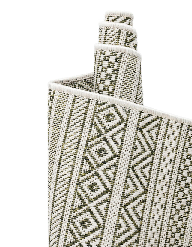 Green 2' x 8' Outdoor Striped Runner Area Rug Weather Resistant for Patio, Deck, Terrace, Balcony, Porch Geometric Pattern Waterproof Carpet for Sale at Rug Engine