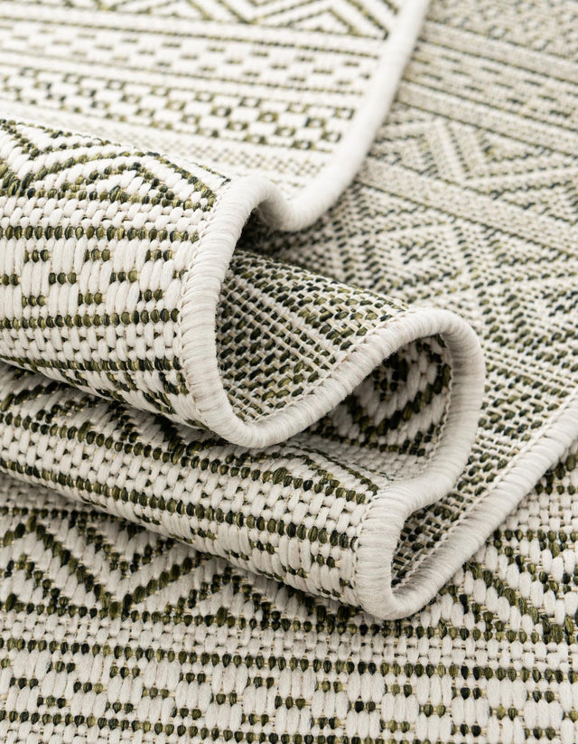 Green 2' x 8' Outdoor Striped Runner Area Rug Weather Resistant for Patio, Deck, Terrace, Balcony, Porch Geometric Pattern Waterproof Carpet for Sale at Rug Engine