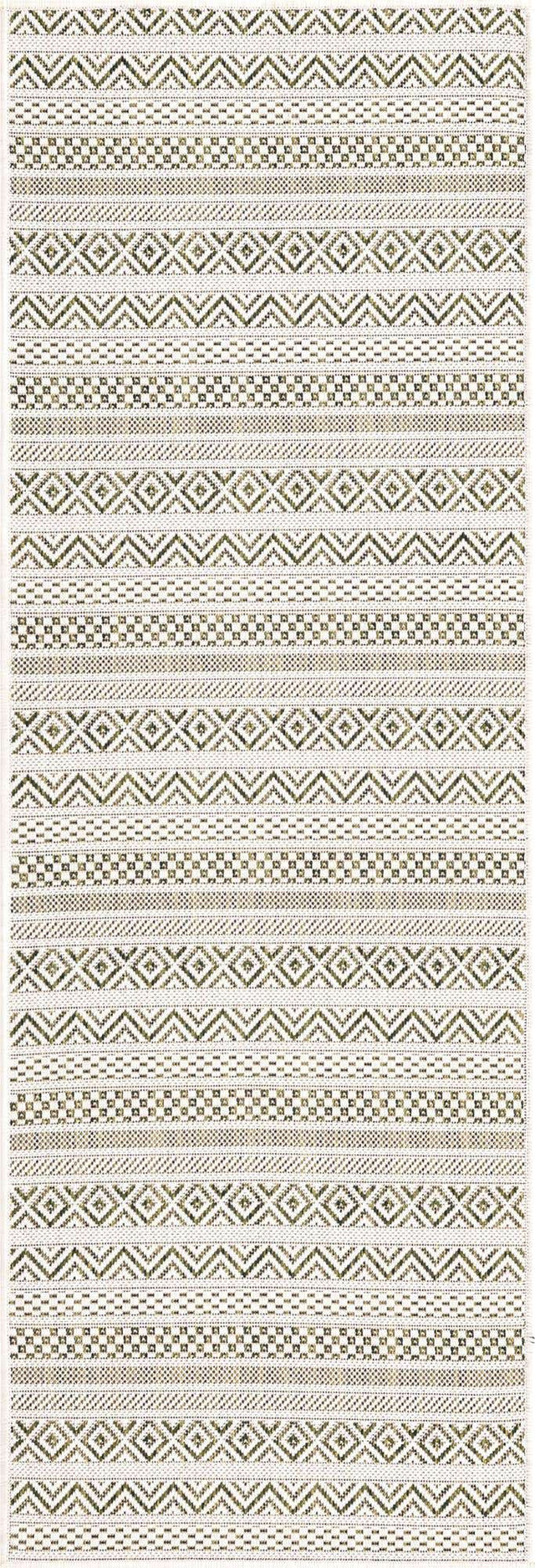Green 2' x 6' 1 Outdoor Striped Runner Area Rug Weather Resistant for Patio, Deck, Terrace, Balcony, Porch Geometric Pattern Waterproof Carpet for Sale at Rug Engine