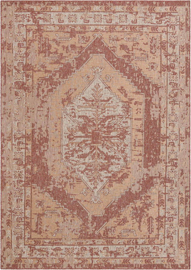 Rust Red 10' x 14' 1 Outdoor Traditional Rectangle Area Rug Weather Resistant for Patio, Deck, Terrace, Balcony, Porch Classical Design Outside Carpet for Sale at Rug Engine