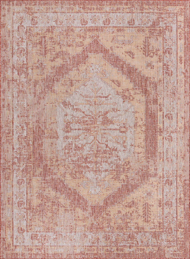 Rust Red 9' x 12' Outdoor Traditional Rectangle Area Rug Weather Resistant for Patio, Deck, Terrace, Balcony, Porch Classical Design Outside Carpet for Sale at Rug Engine