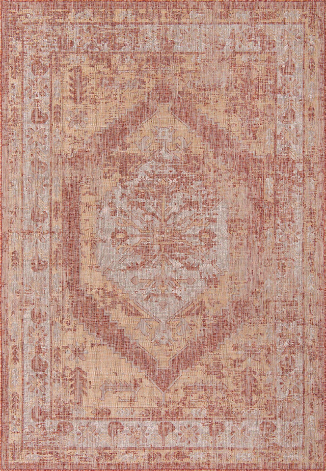 Rust Red 7' 1 x 10' Outdoor Traditional Rectangle Area Rug Weather Resistant for Patio, Deck, Terrace, Balcony, Porch Classical Design Outside Carpet for Sale at Rug Engine