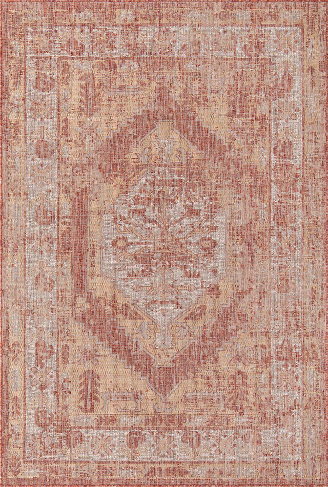 Rust Red 6' 1 x 9' Outdoor Traditional Rectangle Area Rug Weather Resistant for Patio, Deck, Terrace, Balcony, Porch Classical Design Outside Carpet for Sale at Rug Engine