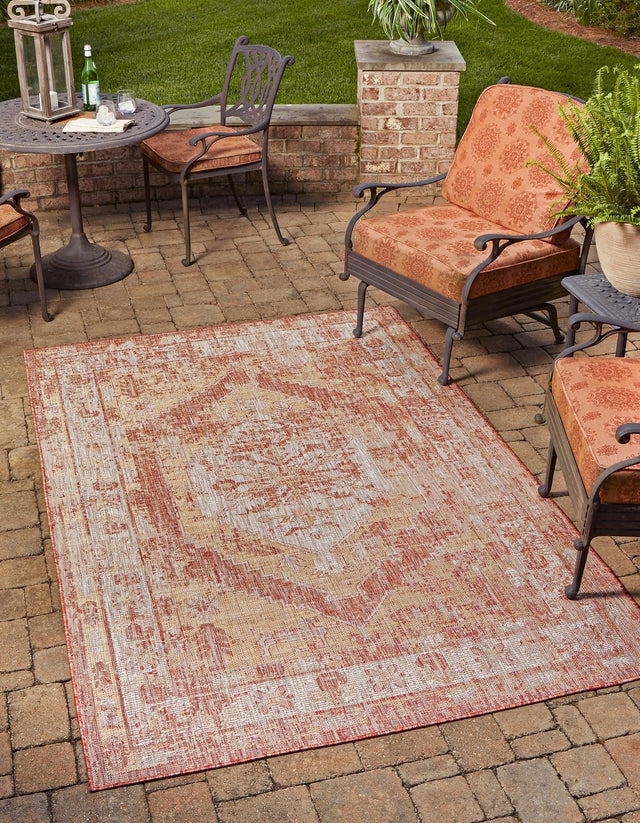 Rust Red 1' 4 x 1' 4 Outdoor Traditional Sample Area Rug Weather Resistant for Patio, Deck, Terrace, Balcony, Porch Classical Design Outside Carpet for Sale at Rug Engine