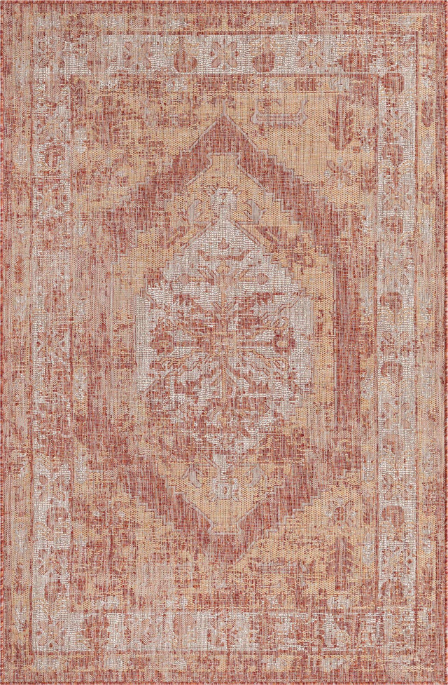 Rust Red 5' 3 x 8' Outdoor Traditional Rectangle Area Rug Weather Resistant for Patio, Deck, Terrace, Balcony, Porch Classical Design Outside Carpet for Sale at Rug Engine