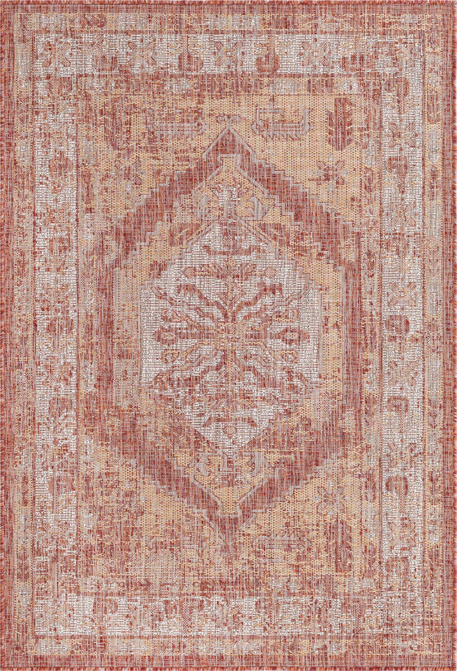 Rust Red 4' 1 x 6' 1 Outdoor Traditional Rectangle Area Rug Weather Resistant for Patio, Deck, Terrace, Balcony, Porch Classical Design Outside Carpet for Sale at Rug Engine