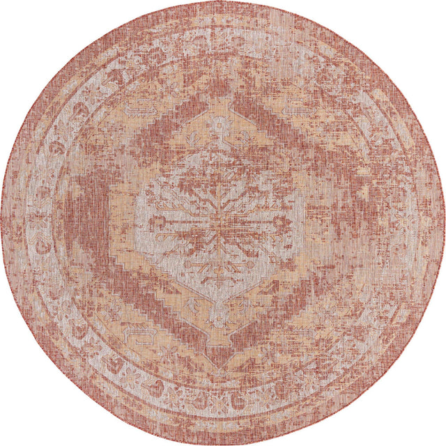 Rust Red 10' x 10' Outdoor Traditional Round Area Rug Weather Resistant for Patio, Deck, Terrace, Balcony, Porch Classical Design Outside Carpet for Sale at Rug Engine