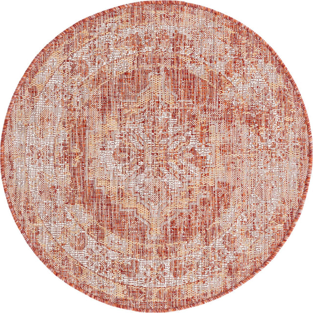 Rust Red 3' 1 x 3' 1 Outdoor Traditional Round Area Rug Weather Resistant for Patio, Deck, Terrace, Balcony, Porch Classical Design Outside Carpet for Sale at Rug Engine