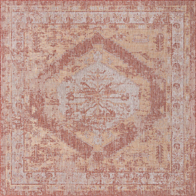 Rust Red 10' x 10' Outdoor Traditional Square Area Rug Weather Resistant for Patio, Deck, Terrace, Balcony, Porch Classical Design Outside Carpet for Sale at Rug Engine