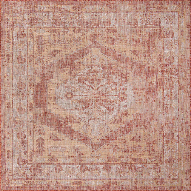 Rust Red 7' 10 x 7' 10 Outdoor Traditional Square Area Rug Weather Resistant for Patio, Deck, Terrace, Balcony, Porch Classical Design Outside Carpet for Sale at Rug Engine