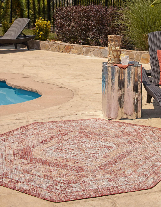 Rust Red 7' 10 x 7' 10 Outdoor Traditional Octagon Area Rug Weather Resistant for Patio, Deck, Terrace, Balcony, Porch Classical Design Outside Carpet for Sale at Rug Engine