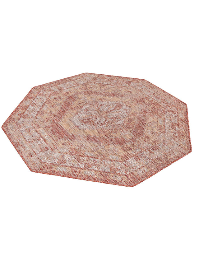 Rust Red 5' 3 x 5' 3 Outdoor Traditional Octagon Area Rug Weather Resistant for Patio, Deck, Terrace, Balcony, Porch Classical Design Outside Carpet for Sale at Rug Engine