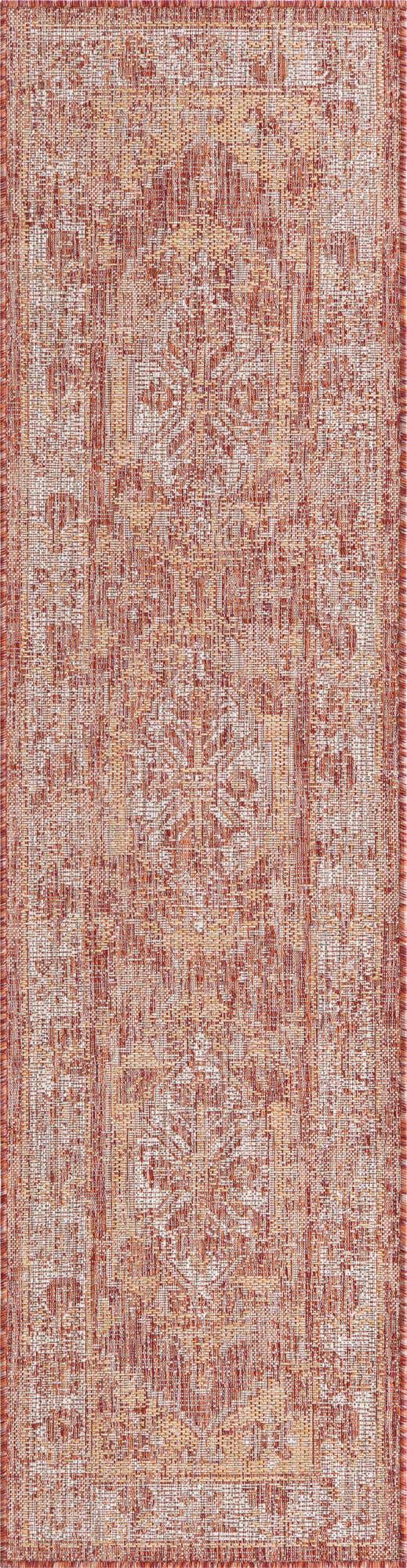 Rust Red 2' x 8' Outdoor Traditional Runner Area Rug Weather Resistant for Patio, Deck, Terrace, Balcony, Porch Classical Design Outside Carpet for Sale at Rug Engine